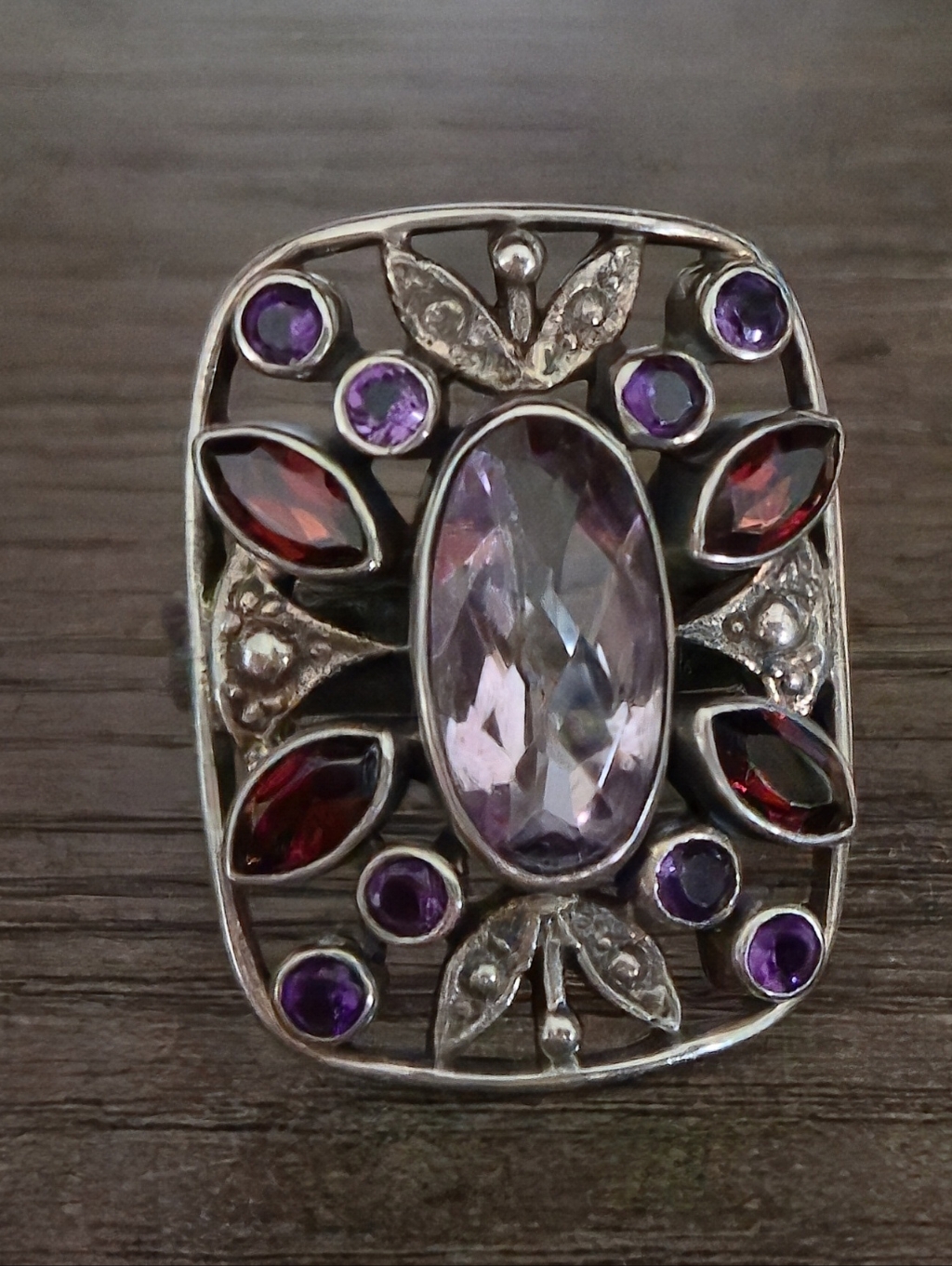Nicky Butler 925 Sterling Silver Rose Quartz Garnet Designer Nb Ring Vintage 99$